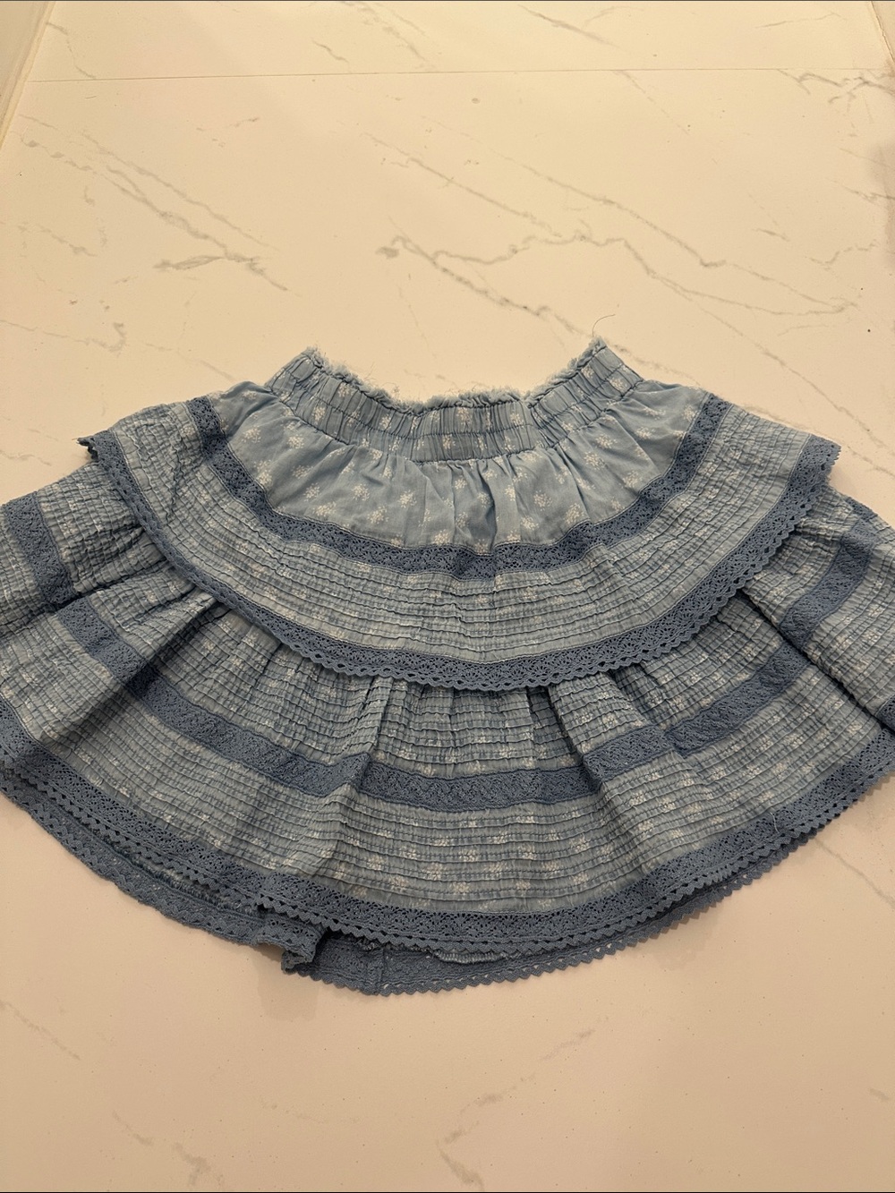 aerie Light Blue Tiered Lace-Trim Mini Skirt